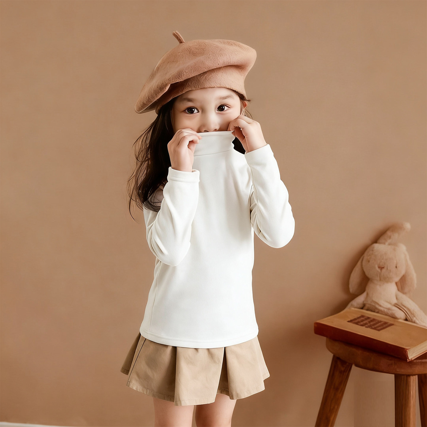 儿童韩版德绒上衣2025新款女童秋冬百搭长袖T恤半高领甜美打底衫,淘宝优惠券,粉丝福利购,淘宝优惠卷