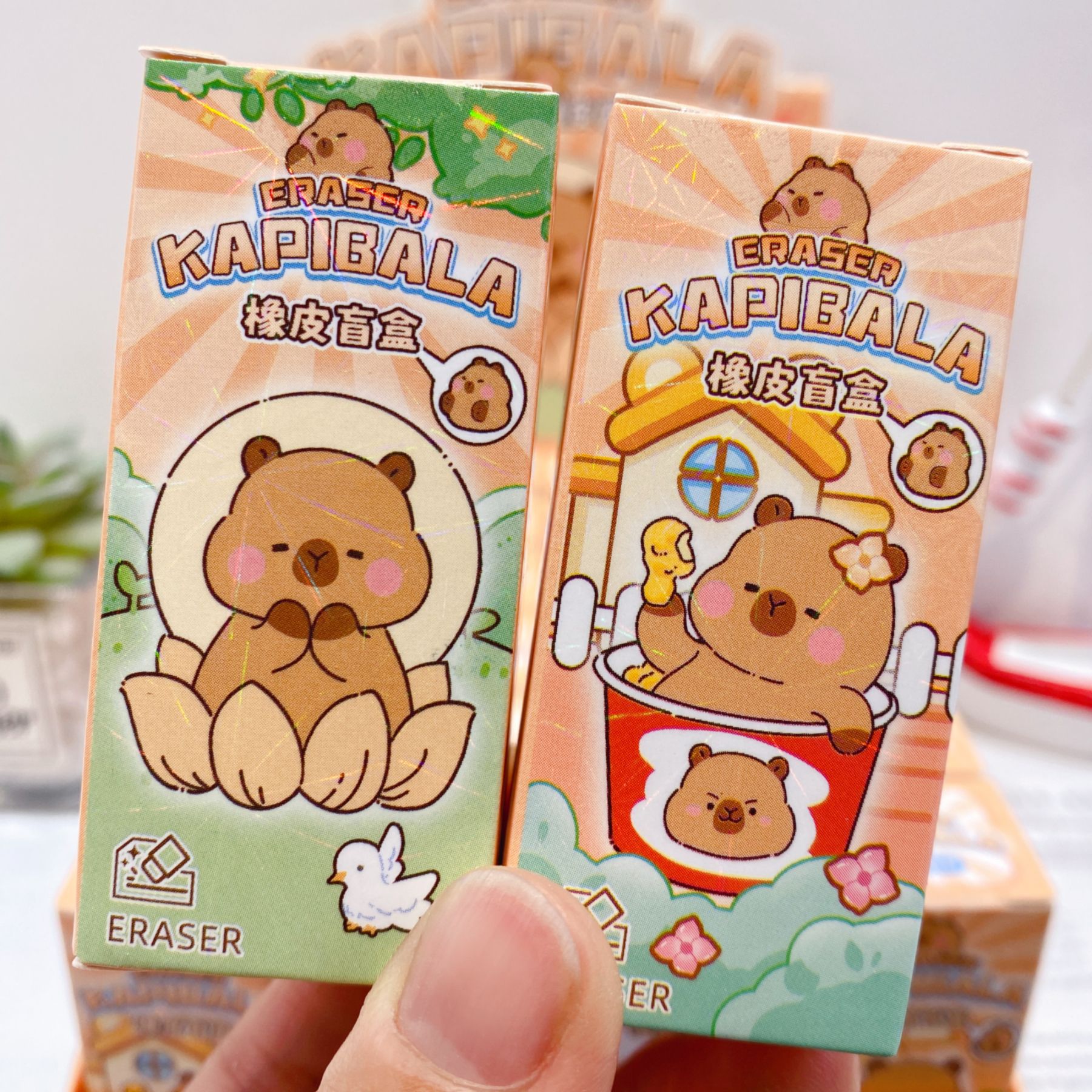 可爱卡皮巴拉橡皮擦盲盒创意卡通小学生专用橡皮文具儿童奖励礼品 - 图0