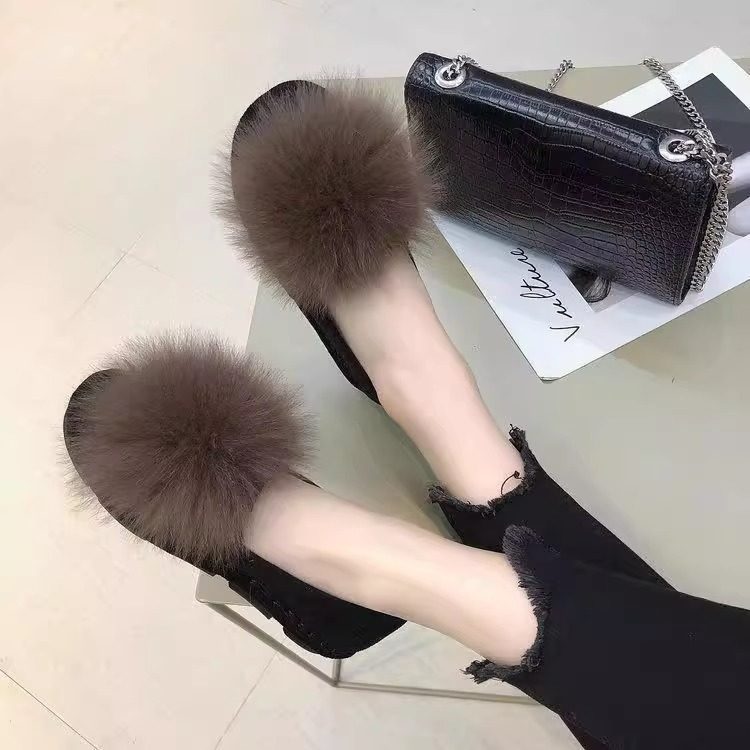 毛毛鞋女2024秋冬外穿韩版狐狸毛厚底百搭舒适孕妇棉鞋加绒豆豆鞋,淘宝优惠券,粉丝福利购,淘宝优惠卷