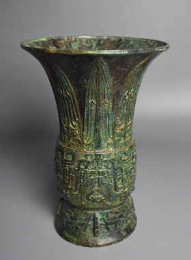 青铜器饕餮兽面花觚摆件仿古纯铜