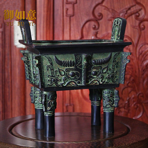 青铜鼎摆件仿古青铜器四方兽面鼎工艺品香炉公司开业招财落地铜鼎 - 图0