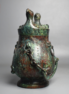 青铜器双凤提梁壶铜鬲仿古盛酒器