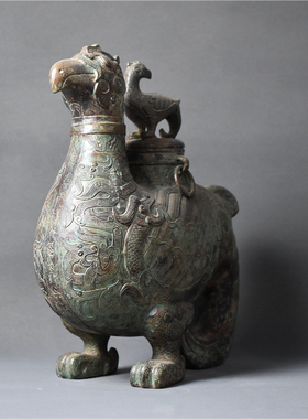 仿古青铜器纯铜鸟尊摆件家居装饰