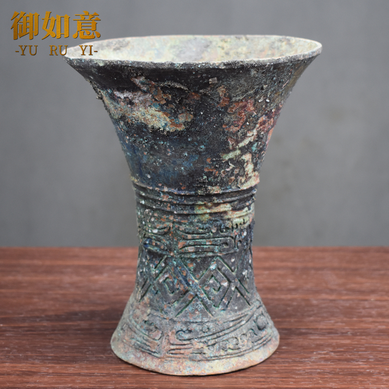 仿古酒杯青铜器饮酒器摆件酒樽博物馆装饰酒尊铜爵斝角觚觯单双柱-图2