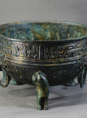 仿古青铜器三足四环簋盆凤纹鼎青铜礼器古代食器影视道具工艺品