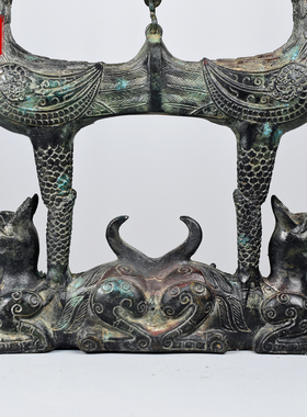 青铜器仿古摆件双凤鼓架文玩古玩