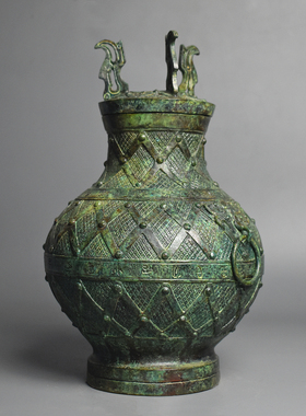 仿古青铜器铭文乳钉纹圆壶铜樽