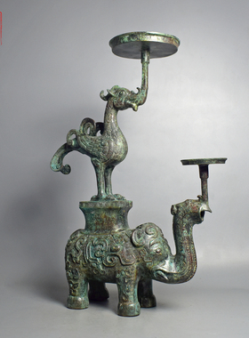 青铜器凤象双灯仿古灯具铜灯灯盘