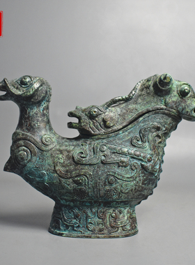 青铜器羊头兽首觥摆件纯铜酒器