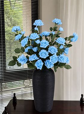 单支6头小角玫仿真花束客厅装饰摆件法式餐桌假花复古花艺摆设