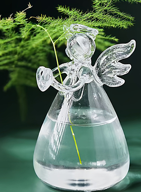 透明玻璃天使花瓶家居水培容器插花装饰可爱摆件