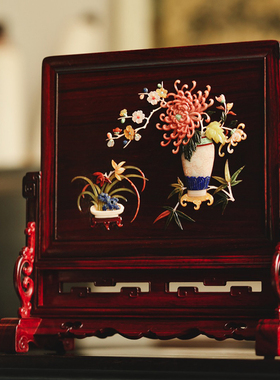 贡匠小叶紫檀插屏摆件