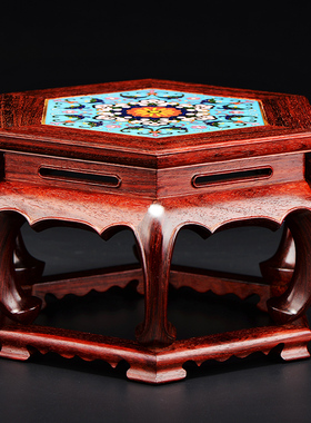 小叶紫檀六角红木老料珐琅底座