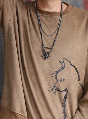 霸气骷髅头山羊角动物世界钛钢吊坠做旧男士项链街头个性嘻哈朋克