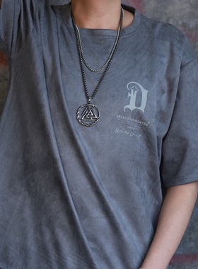 新款男士项链维京图腾暗黑风挂链朋克钛钢吊坠复古街头个性嘻哈潮