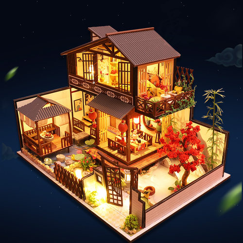 古风拼装模型 diy小屋林栖谷居中国风大型别墅阁楼微景观小房子 - 图0