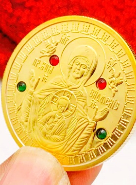 白俄罗斯尼古女神镀金镶钻纪念章 随手礼物31mm摆件硬币纪念币