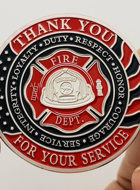 美国消防队镀金纪念章彩绘硬币