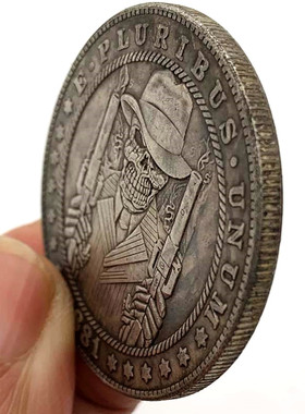 工艺骷髅头黄铜纪念章硬币把玩