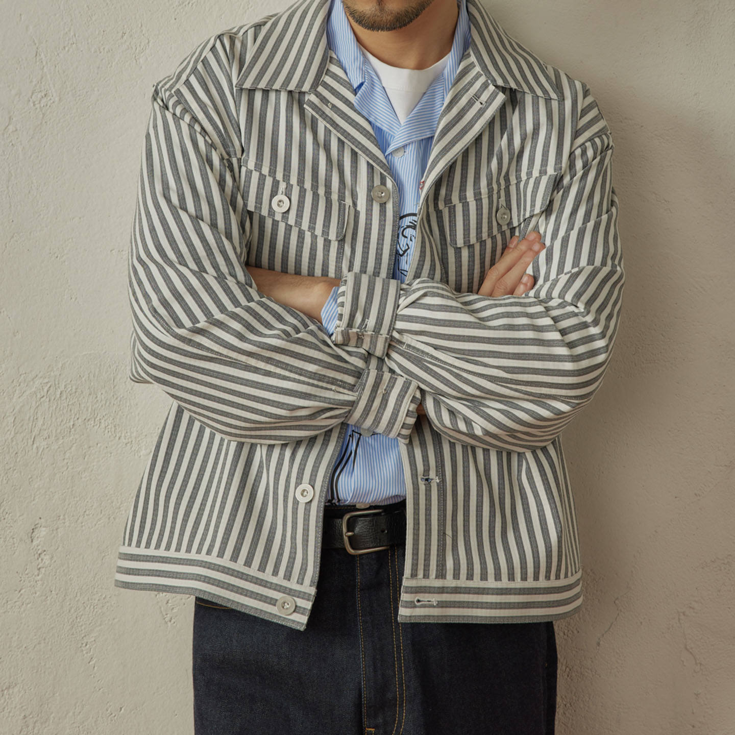 SUPERTOFU 竖条纹 衬衫 工装口袋细节 衬衫外套 AW25 - 图1