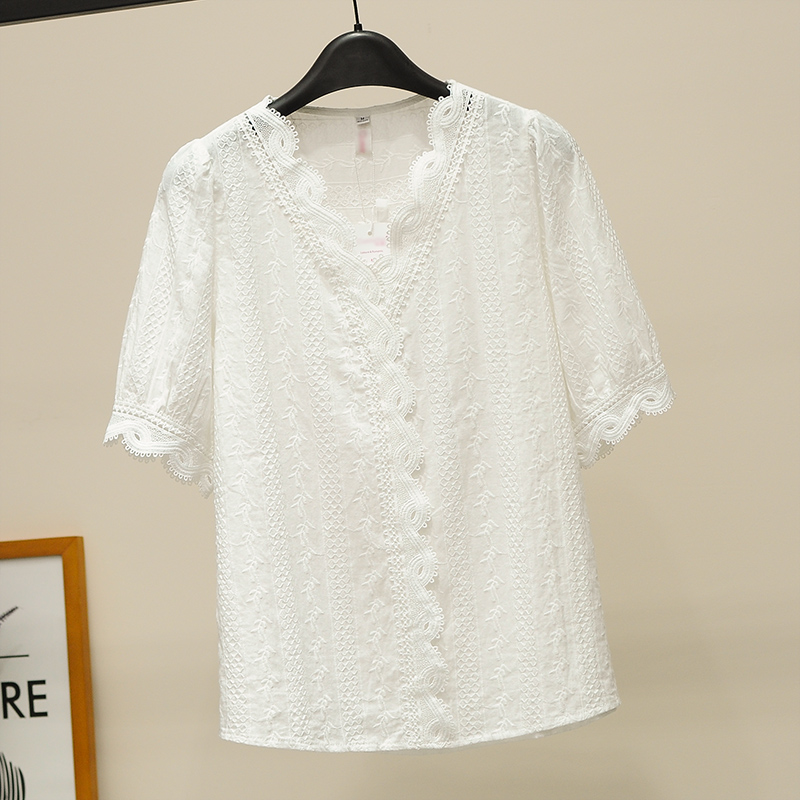 白色蕾丝女2020夏装新款韩范小衫 芮舞高端女装蕾丝衫/雪纺衫