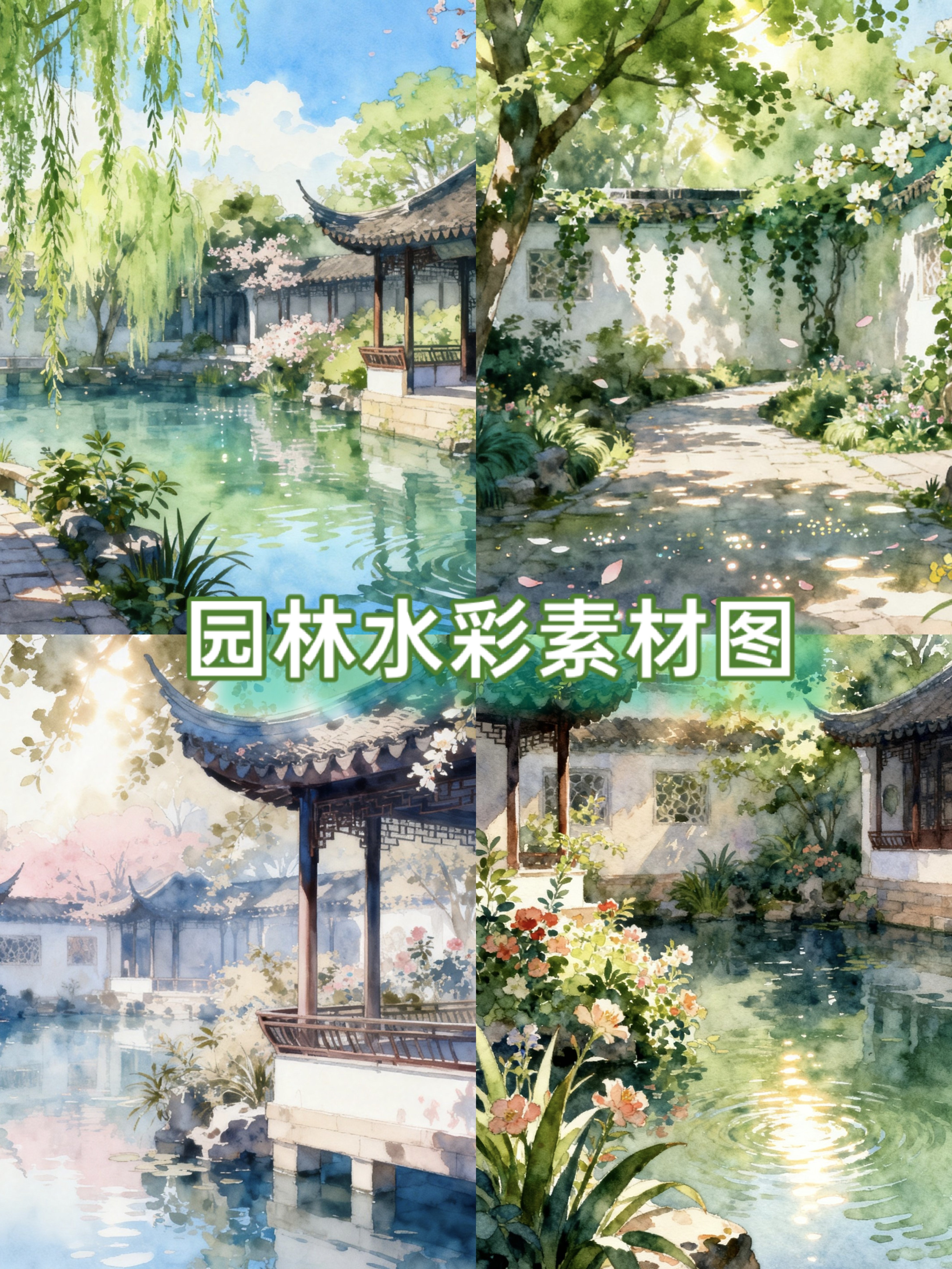古风国风男女园林水彩图片素材情侣头像小说封面ai各种风格素材