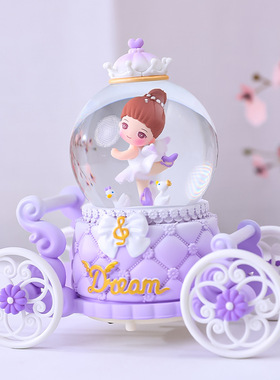 水晶球音乐盒可旋转八音盒芭蕾跳舞公主小女孩发光摆件女生日礼物