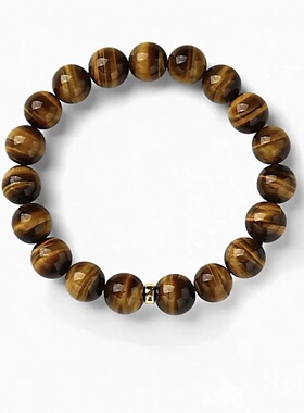 18K金天然黄色虎眼石手链男士本命年手串简约原创小众饰品送男友