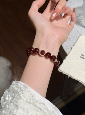 天然高品石榴石手链女款单圈手串女友母亲节闺蜜礼物