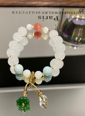 好运莲莲天然金丝玉手串蓝色葫芦平安纳福扣南瓜珠手链女款希洛