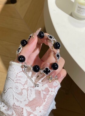 天然水晶绿发晶黑曜石四叶草手链女梦幻仙境个性设计小众手饰送礼