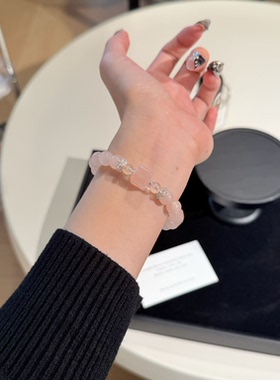 天然草莓晶黑曜石粉水晶手串手链女款饰品送女友闺蜜礼物希洛阁