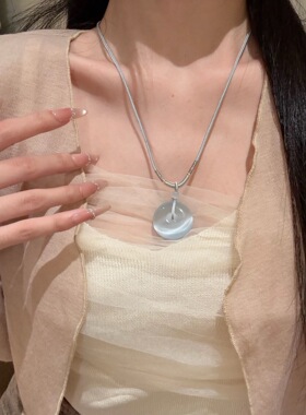 天然冰晶蓝平安扣吊坠玛瑙新中式项链情侣款可调节绳玉石锁骨链女