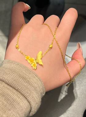 学生新中式繁花蝴蝶项链女士新款小众轻奢精致蝴蝶吊坠气质锁骨链