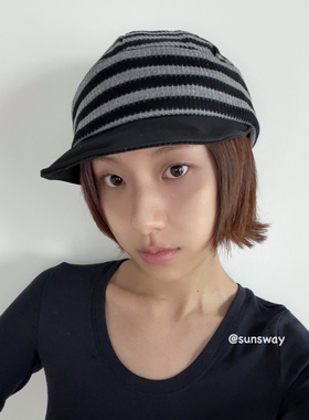 SUNSWAY韩系秋冬条纹针织堆堆帽