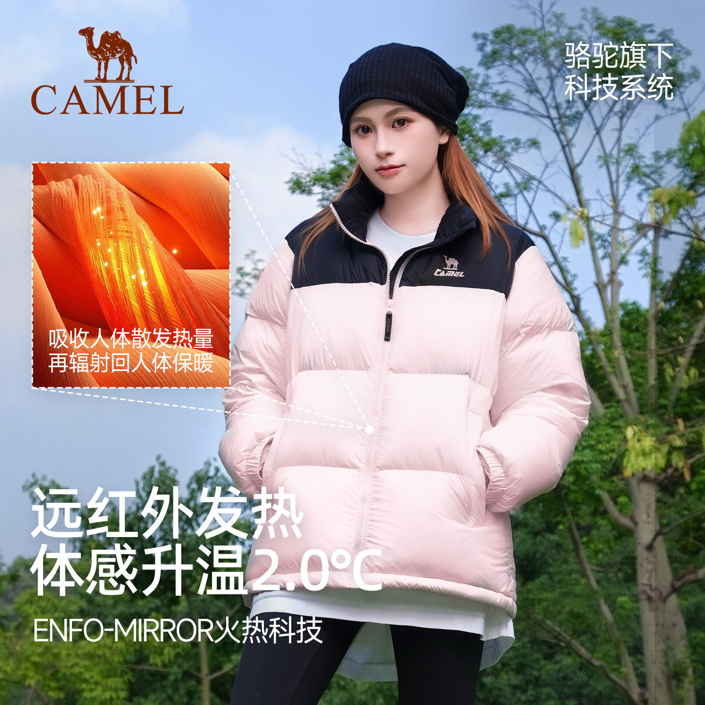 骆驼运动火炉羽绒服女冬季鸭绒防风立领加厚保暖防寒外套面包服男 风面实拍商品图
