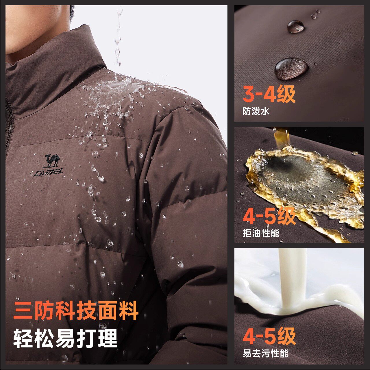 [骆驼火神]运动立领三防羽绒服男冬季户外防泼水加厚面包服外套女