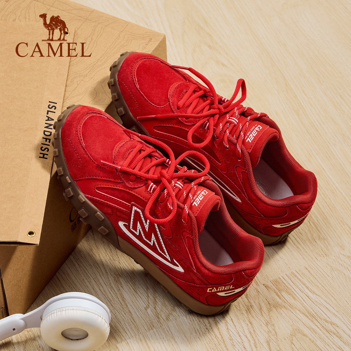 骆驼山川板鞋女2026新款红色百搭复古休闲鞋防滑舒适运动鞋德训鞋,淘宝优惠券,粉丝福利购,淘宝优惠卷