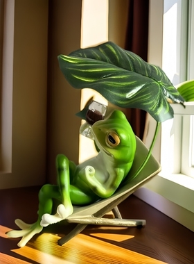 躺椅青蛙摆件树脂工位治愈情绪