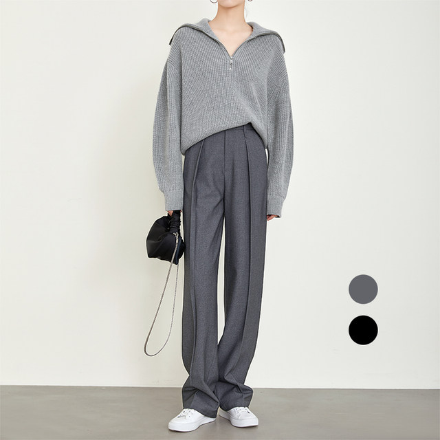 Xia Moka Advanced Gray suit Pants Old Qianfeng Pants are thin, wide -leg pants niche casual straight pants female 7508