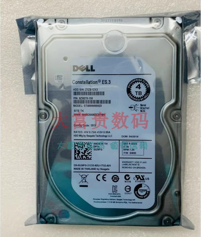 全新 DELL/戴尔 ST4000NM0023 4T 3.5 SAS 服务器硬盘 0529FG 4TB - 图0