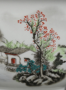 复古风格粉彩青山红树圆形花盆