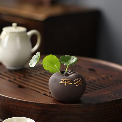 百财指尖葫芦茶宠紫砂紫创意泥彩绘花瓶禅意茶玩茶具五福陶瓷摆件 - 图1