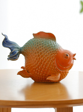 国潮风陶瓷富贵有余年年有鱼招财摆件现代简约客厅橱柜办公装饰品