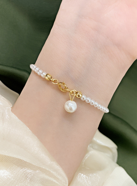 高级正圆法式施家珍珠串珠手链女复古轻奢时尚气质手饰2024年新款