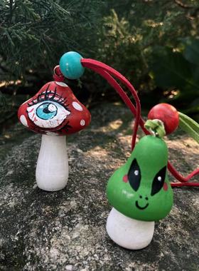 木制长项链蘑菇精手绘