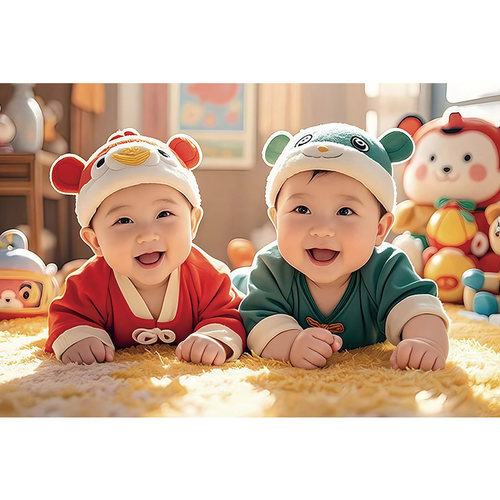 龙凤胎宝宝画报墙贴画好助备孕年画娃娃求送子图照片挂画双胞海报 - 图2