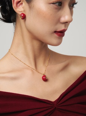 盐岛锦鲤项链鸿运好运本命年2025年红色珐琅项链吊坠礼物佩戴饰品