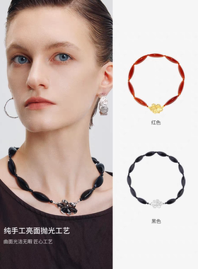 daartemis梅花系列五花瓣雕刻梅花白水晶CHOKER女小众设计项链