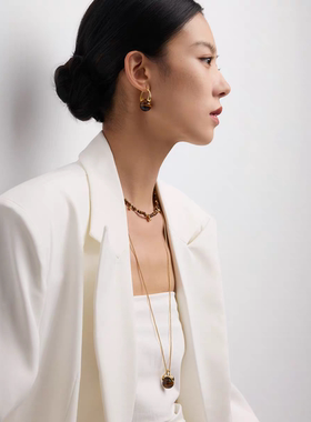 盐岛平安如意虎眼石圆珠挂坠长项链毛衣链叠戴高级感金色可调节女